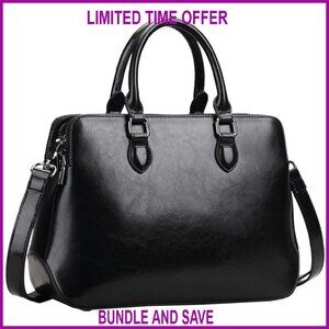 Genuine Leather Tote Bag with Adjustable Strap, Multiple Compartments